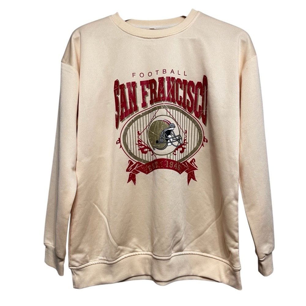 San Francisco 49ers Football NFL Cream Crewneck Sweatshirt Size Large